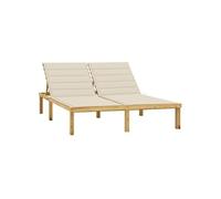 Bois de Pin Imprégné Chaise Longue Double et Coussins Bain de Soleil de Patio Transat d'Extérieur Chaise Longue de Terrasse Jardin Crème