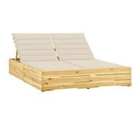 Chaise longue double et coussins crème Bois de pin imprégné G