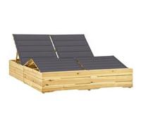 Chaise longue double et coussins gris Bois de pin imprégné G