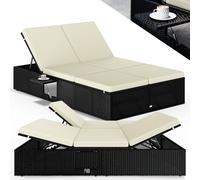 Chaise longue double extrémités réglables bain de soleil 2 personnes polyrotin