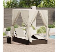 Chaise Longue Double Vidaxl Avec Toit Et Rideaux En Rotin Poly Marron