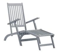 Chaise Longue en Acacia Massif avec Coussin et Pouf, Pliable 3 Positions | Bois d'acacia résistant aux intempéries, coussin polyester fixé par sangles, design ergonomique, usage intérieur et extérieur