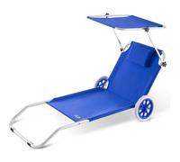 Chaise longue en aluminium avec pare-soleil - Bleu