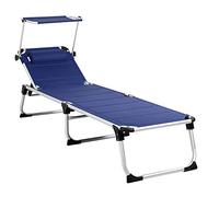 Chaise Longue en Aluminium Bleu Bari XXL 210cm Pare-Soleil Coussin Amovible Dossier réglable résistant aux intempéries