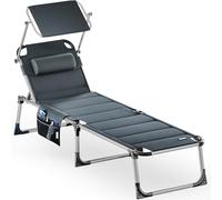 Chaise longue aluminium Bari XXL 210cm pare-soleil coussin amovible dossier