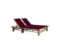 Chaise Longue pour 2 Personnes avec Coussins Bambou Transat de Patio vidaXL