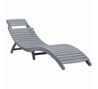 Chaise Longue en Bois d'Acacia Massif avec Coussin Gris, Pliable | Bois massif résistant à l'eau, coussin fixé par cordelettes, design ergonomique, usage intérieur et extérieur, pliage facile