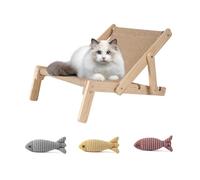 Chaise Longue en Bois et Sisal pour Chat - Transat Élévateur Confortable - Lit Hamac Durable pour Chats et Petits Animaux (A)