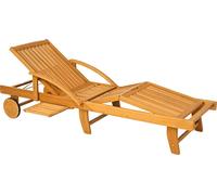 Chaise longue en bois pliable Outsunny Chaise longue de jardin avec table latérale, rouleau, chaise de jardin pouvant supporter jusqu'à 160 kg, pour le jardin plage, teck