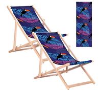2x Chaise Longue de Plage Transat Chaise Longue de Jardin en Hêtre Toucan