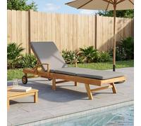 Chaise Longue en Teck Massif Moderne avec Repose-Tête 3 Positions et Repose-Pieds 4 Positions, Table Latérale Coulissante et Roues, pour Jardin Terrasse Patio, Charge Max 110 kg