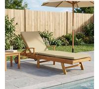 Chaise Longue en Teck Massif Moderne avec Repose-Tête Ajustable 3 Positions, Repose-Pieds 4 Positions, Table Latérale Coulissante et Roues Mobiles pour Jardin, Patio, Terrasse,