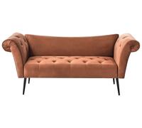 Chaise Longue en Velours 2 Places Bureau Chambre Capitonné Marron Doré