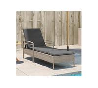 Chaise longue et coussin gris clair 63x200x81 cm résine tressée, lit de bronzage, chaise longue inclinable, lit de jour d'extérieur 368304