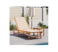 Chaise longue et table crème bois d'acacia solide et textilène, lit de soleil, lit de repos, chaise longue 4008416