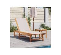 Chaise longue et table gris bois d'acacia solide et textilène, lit de soleil, lit de repos, chaise longue 4008417