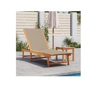 Chaise longue et table taupe bois d'acacia solide et textilène, lit de soleil, lit de repos, chaise longue 4008419