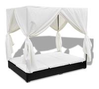 vidaXL Chaise Longue avec Rideaux Noir Résine Tressée Jardin Bain de Soleil