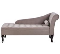Chaise Longue Glamour Côté Droit avec Rangement en Velours Taupe et Pieds Noirs