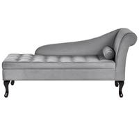 Chaise longue Glamour Côté Droit avec Rangement Tapis en Velours Gris Clair et Pieds Noirs Pessac