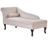 Chaise longue Glamour Côté Gauche avec Rangement Tapis en Velours Beige Clair et Pieds Noirs Pessac