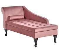 Chaise longue Glamour Côté Gauche Pieds Noirs avec Rangement Rembourré en Velours Rose Pessac
