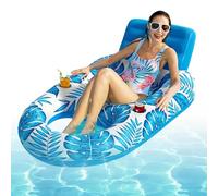 Chaise longue gonflable pour piscine, avec porte-gobelet et motif feuille d'érable, pour mer, piscine, bain de soleil, vacances