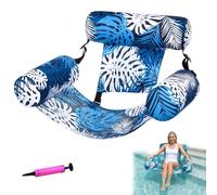 Chaise Longue Gonflable pour Piscine, Fauteuil Flottant pour Adultes, transat Gonflable élégant, bouée de Natation, Jouet Flottant pour l'eau (Bleu + Pompe à air A)