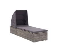 Chaise longue gris en resine tressee H. 110 cm L. 195 cm non empilable pliable