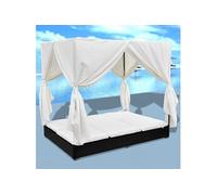 Chaise Longue D'extérieur Avec Rideaux Résine Tressée Noir Noir