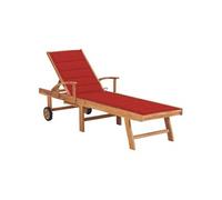 Chaise longue H. 35 cm rouge en teck L. 59 cm non pliable