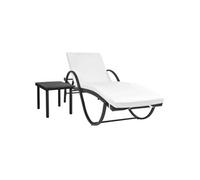 Chaise Longue avec Coussin et Table Résine Tressée Bain de Soleil vidaXL