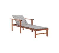 Bois d'Acacia Chaise Longue et Coussin Résine Tressée Gris Terrasse vidaXL