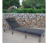 Chaise Longue Hwc-A51, En Polyrotin, Transat De Jardin Premium Gris, Coussin Gris Foncé Gris