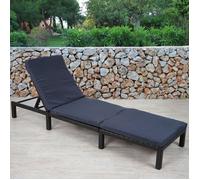 Chaise Longue Hwc-A51, Polyrotin, Bain De Soleil, Transat De Jardin Basic Anthracite, Coussin Gris Noir