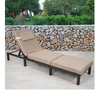 Chaise Longue Hwc-A51, Polyrotin, Bain De Soleil, Transat De Jardin Premium Anthracite, Coussin Crème Noir
