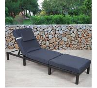 Chaise Longue Hwc-A51, Polyrotin, Bain De Soleil, Transat De Jardin Premium Anthracite, Coussin Gris Noir
