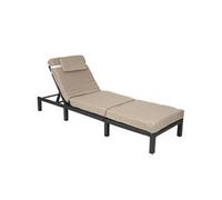 Chaise Longue Hwc-A51, Polyrotin, Bain De Soleil, Transat De Jardin Premium Anthracite, Coussin Crème Noir