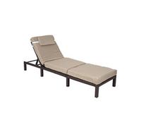 Chaise Longue Hwc-A51, Polyrotin, Bain De Soleil, Transat De Jardin Premium Marron, Coussin Crème Marron