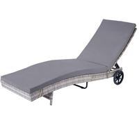 Chaise Longue Hwc-D80 En Polyrotin Gris, Coussin Gris Foncé Gris