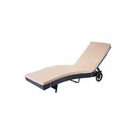 Chaise longue HWC-D80 en polyrotin anthracite, coussin beige