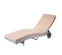 Chaise longue HWC-D80 en polyrotin gris, coussin beige