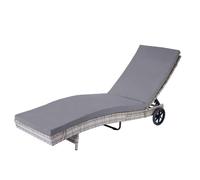 Chaise Longue Hwc-D80 En Polyrotin Gris, Coussin Gris Foncé Gris