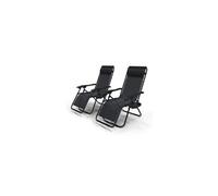 Chaise longue inclinable en testilene avec porte gobelet et portable noir lot de 2