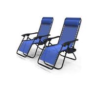 Chaise longue inclinable en textilene avec porte gobelet et portable bleue