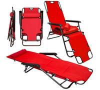 AMANKA Chaise Longue inclinable et Pliante | Transat de Jardin avec Appui-tête réglable + Rembourrage 178 cm Amovible + Repose-Jambes + Dossier inclinables | Rouge