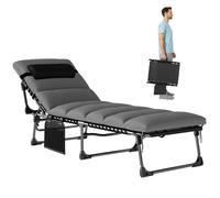 Chaise longue jardin extérieur - Outsunny - Pliable - dossier réglable 5 positions - coussin, poche - 200 x 57 x 38 cm - gris foncé