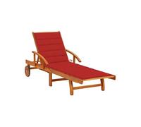 Chaise longue L. 200 cm H. 85 cm rouge en acacia non empilable non pliable