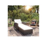 Vidaxl Chaise Longue Avec Coussin Blanc Crème Résine Tressée Noir Blanc
