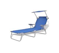 Chaise longue L. 58 cm en acier H. 27 cm bleu pliable